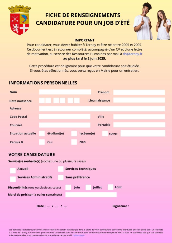Image du document Fiche Candidature Job d’été
