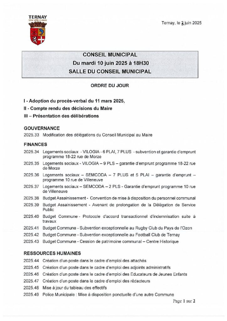 Image du document ordre du jour du Conseil Municipal du 10 juin 2025