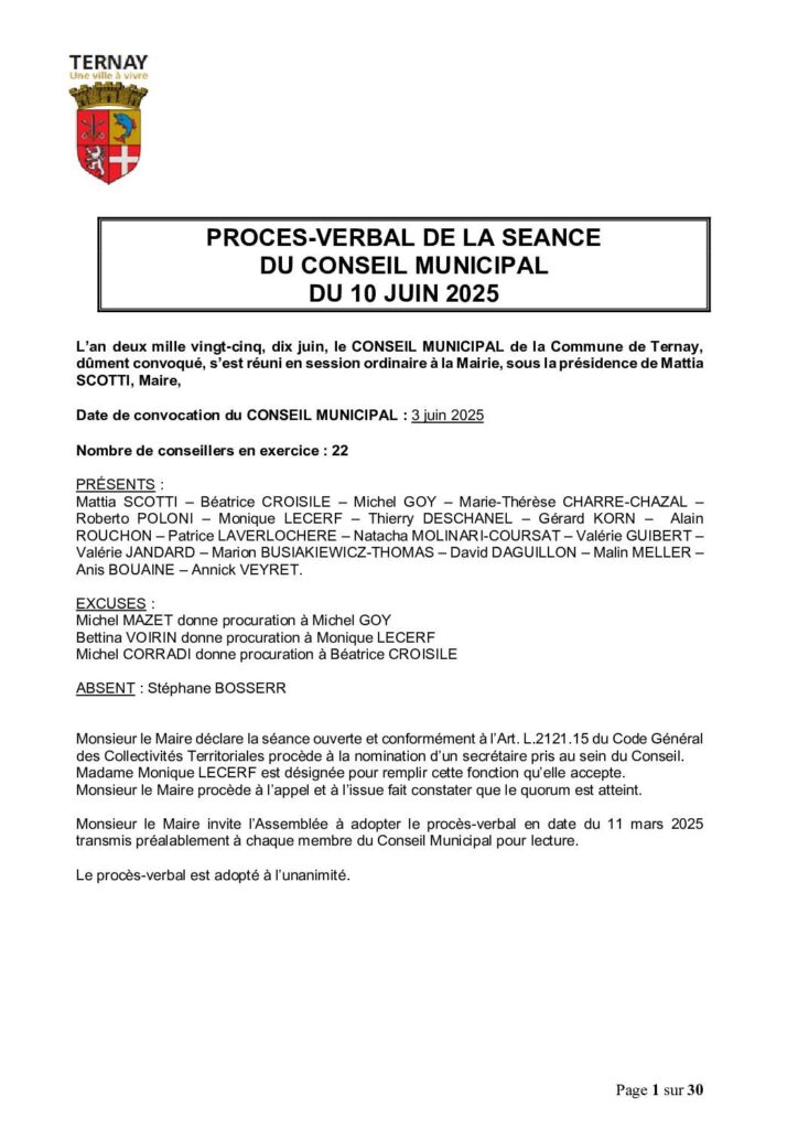 Image du document Procès Verbal Conseil Municipal du 10 juin 2025