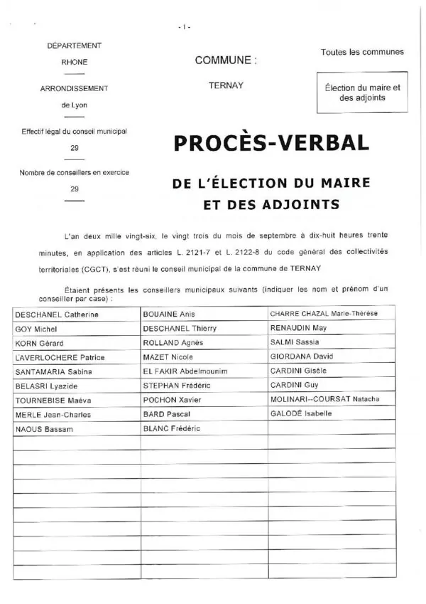 Image du document Procès Verbal d&rsquo;Election du maire et des adjoints le 23 09 2026